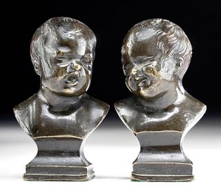 19th C. French Brass Busts of Children (after Houdon)