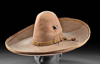 Antique Mexican Felt Sombrero w/ Silver Bullhead Pins