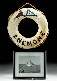 20th C. English Lifebuoy Ring + Photo Anemone Ketch