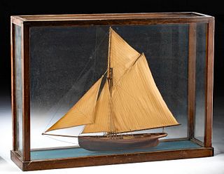 Antique American Model Ship in Glass Case