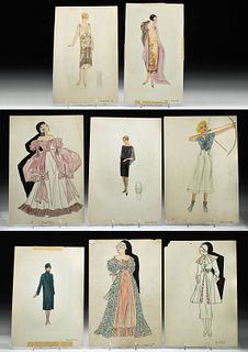 Lot of 8 French Fashion Plates, Anne Tossi, 1936