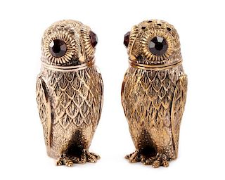 Pair of 800 Silver Owl Shakers with Gold Wash