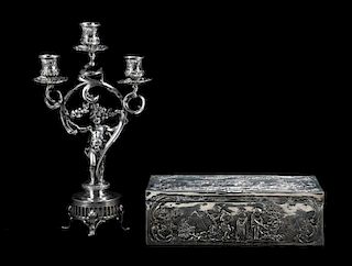 Two Silverplate Articles: Candelabra & Dresser Box