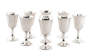 Set of Nine Sterling Silver Goblets, Marked