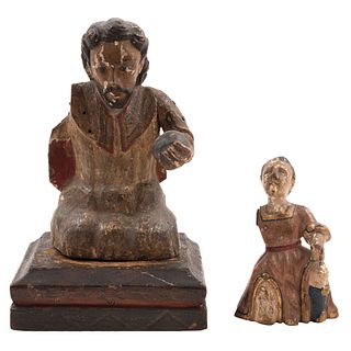 LOT OF TWO RELIGIOUS FIGURES MEXICO, 19TH CENTURY Polychrome wood carving 7.4" (19 cm) maximum size