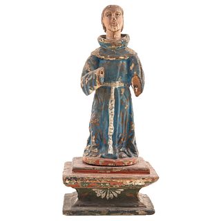FRANCISCAN SAINT MEXICO, 18TH CENTURY Polychrome wood carving 12.9" (33 cm) tall