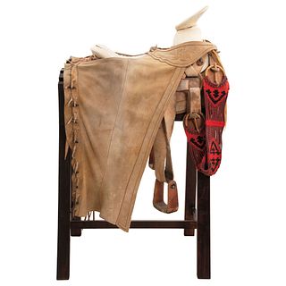 FAENA SADDLE MEXICO, 20TH CENTURY Round chair with chaps. Made in Lagos de Moreno, Jalisco.