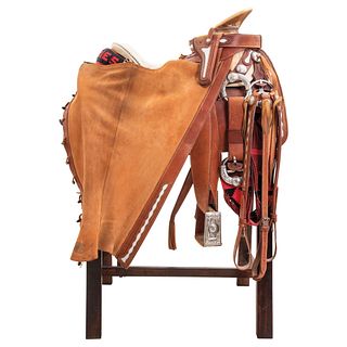 HALF GALA CHARRO SADDLE MEXICO, 20TH CENTURY Complete set of square skirts with rounded corners