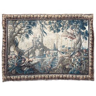 EUROPEAN TAPESTRY, 18TH CENTURY AVES EN EL JARDÍN Made by hand with wool and cotton fibers 125.1 x 93.3" (318 x 237 cm) Lot with recovery price