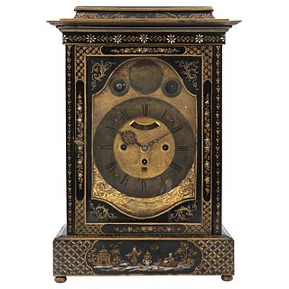 CHIMNEY CLOCK Chinoiserie Lacquered and hand painted wood Conservation details 19.6 x 11 x 6.2" (50 x 28 x 16 cm)
