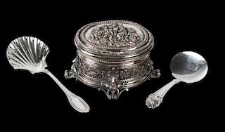 2 Sterling Servers & Plated Repousse Dresser Box