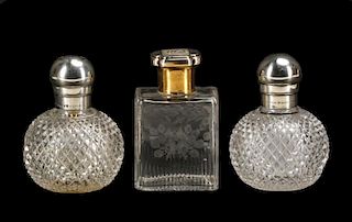 3 19th C English Sterling Mounted Crystal Perfumes
