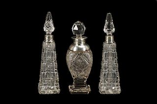 Three English Sterling Mounted Crystal Perfumes
