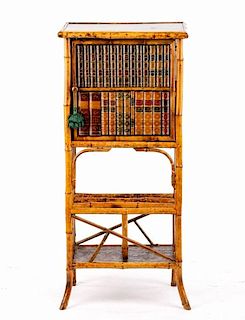 English Bamboo Cabinet with Faux Books, 19th C.