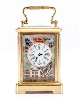 Diminutive Gilt Bronze Carriage Clock, Imari Motif