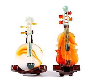 8 Miniature Carved Jade Musical Instruments
