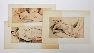 3PC Gordon Steele Nude Woman Pastel Drawings