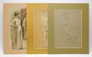 3PC Bryson Burroughs Nude Figure Study Drawings