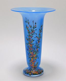 French Blue Opaline Glass Trumpet Vase