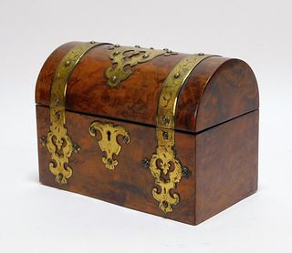 Victorian Burl Wood & Brass Tea Caddy