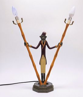 Figural Double Sconce Monkey Table Lamp
