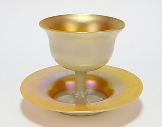 Steuben Calcite Gold Aurene Glass Sherbet Service