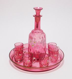 8PC Victorian Ruby Glass Cordial Set