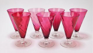 7PC Cranberry Glass Wine Glasses