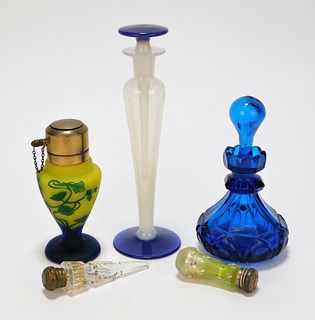 5PC Loetz & Cameo Glass Perfume & Scent Bottles