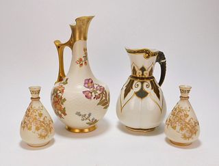 4PC Royal Worcester Porcelain Pitchers & Vases