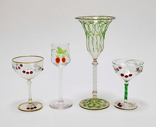 4PC Bohemian Art Glass Stemware Group