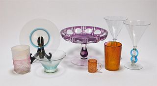 8PC Bohemian Art Glass Drink & Tableware