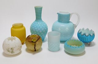8PC Victorian Satin Glass Vase Group