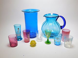11PC American & English Art Glass Drinkware