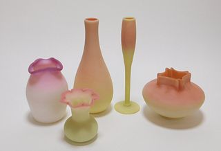 5PC Peach Blow Victorian Satin Glass Vases