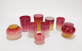 9PC Peach Blow Vase & Drinkware Group