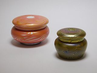 2PC American Iridescent Art Glass Powder Jars