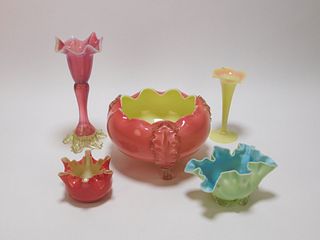 5PC American Ruffled Art Glass Vases