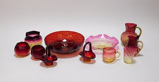 11PC Libbey & Other Cranberry Glass Articles