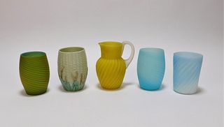 5PC Thomas Webb & Other Assorted Satin Glassware