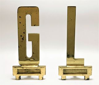 PR MCM LG Solid Brass Heavy Monogrammed Andirons