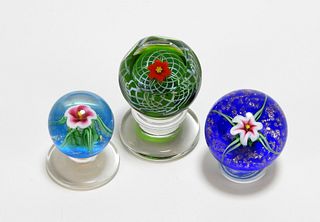 3 Charles Kaziun Jr. Miniature Glass Paperweights