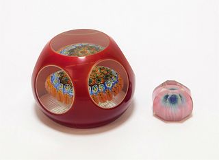 2PC Murano Faceted Art Glass Paperweights