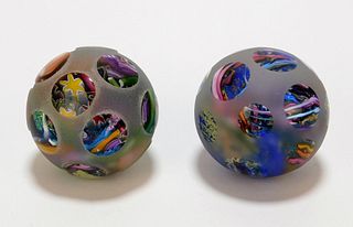 2PC Doug Sweet Frosted Glass Paperweights
