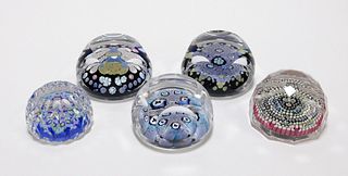 5PC Whitefriars Faceted Glass Paperweights