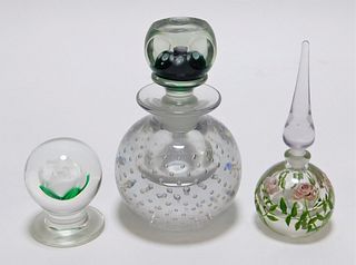 3PC Art Glass Perfume Bottles & Paperweights