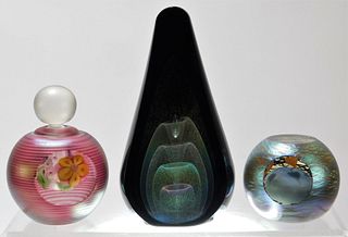 3PC Stuart Abelman Paperweights & Perfume Bottles