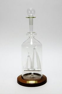Abbey Glass Ship in a Bottle Art Glass Sculpture