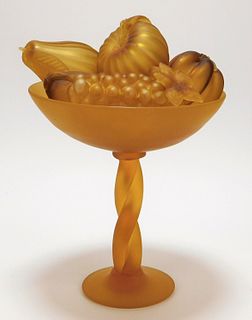 7PC Murano Amber Glass Center Bowl w/ Fruits