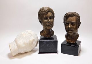 3PC Modern Bronze & Marble Busts